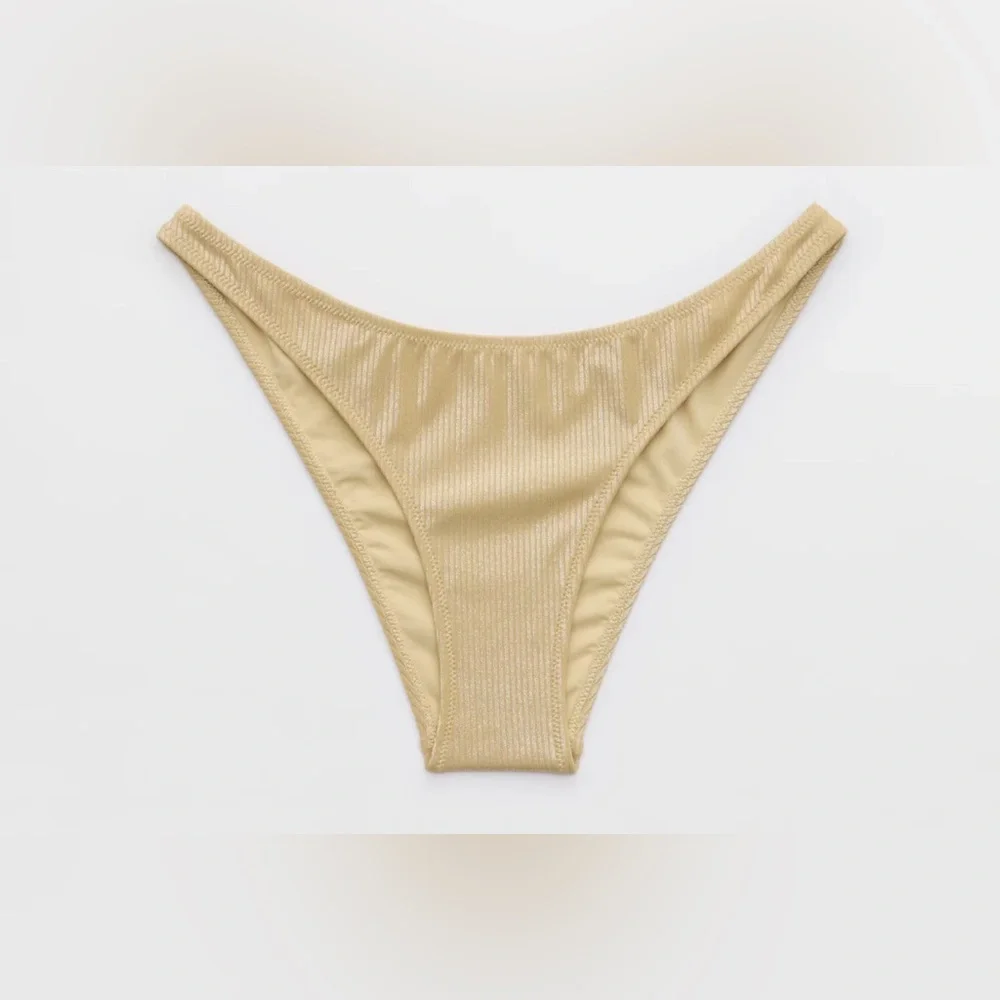 NWT Aerie Metallic Low Rise Cheeky Bikini Bottom in Golden Oak - Size M
